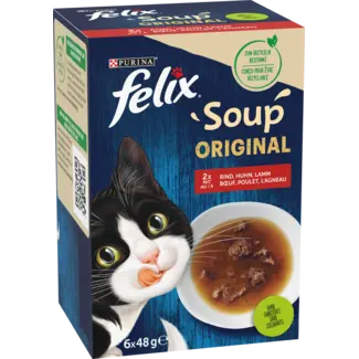 Felix Felix Natvoer Kat Met Rund, Kip & Lam, Soup Original Multipack (6x48 G)