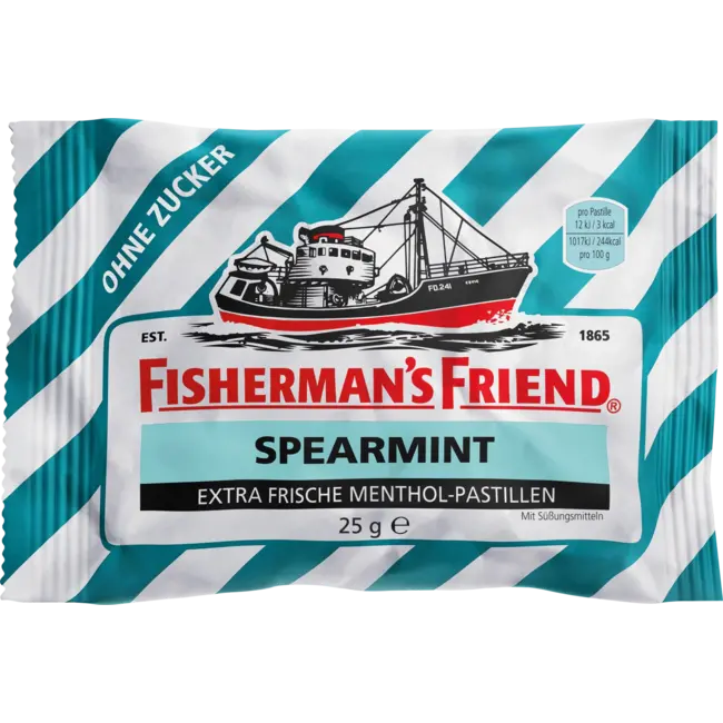 Fisherman's Friend Pastilles, Spearmint, Munt, Suikervrij 25 g