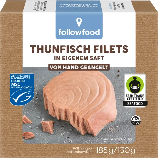 followfish Tonijnfilets, In Eigen Sap, MSC Certificering, Fair Trade 130 g