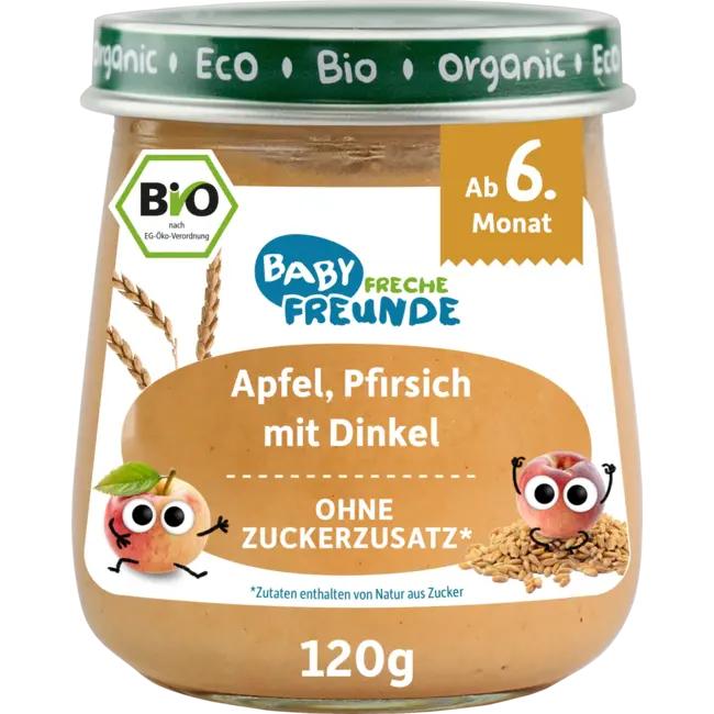 Freche Freunde Fruit En Granen Appel, Perzik Met Spelt Vanaf De 6e Maand 120 g