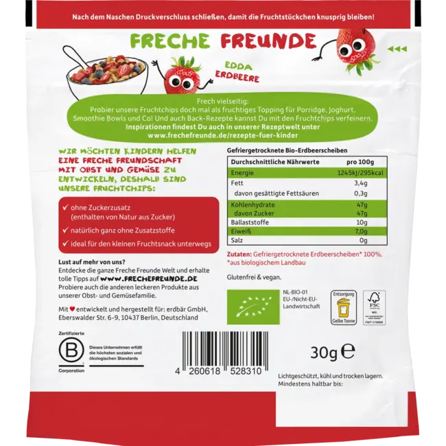 Freche Freunde Kindersnack Fruitchips Aardbei Familieverpakking 30 g