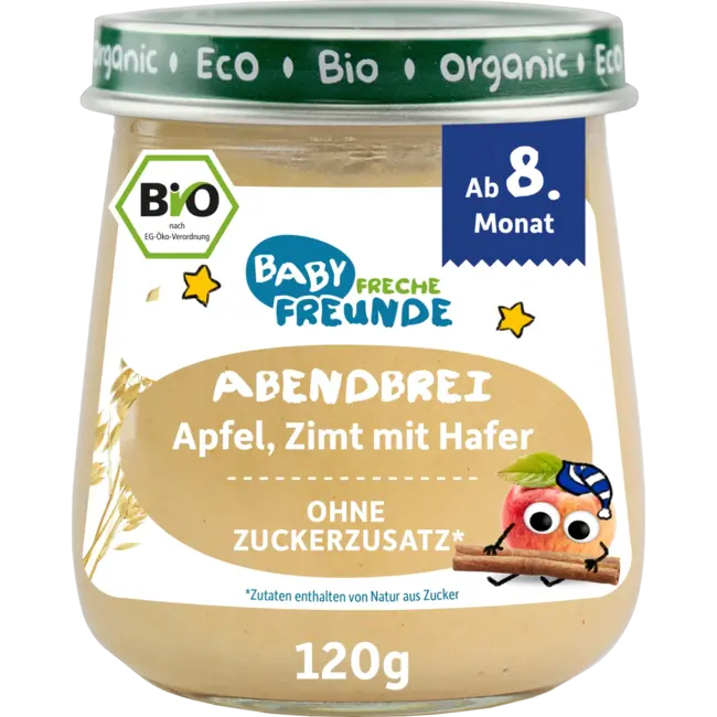 Freche Freunde Avondpap Appel, Kaneel Met Haver, Vanaf De 8e Maand 120 g