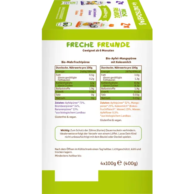Freche Freunde Quetschie Mix, Vanaf 6 Maanden (4x100 G) 400 g