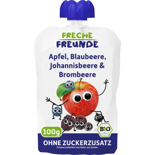 Freche Freunde Quetschie 100% Appel, Bosbes, Aalbes & Braambes Vanaf 1 Jaar 100 g