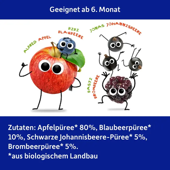 Freche Freunde Quetschie 100% Appel, Bosbes, Aalbes & Braambes Vanaf 1 Jaar 100 g