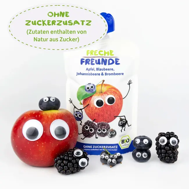 Freche Freunde Quetschie 100% Appel, Bosbes, Aalbes & Braambes Vanaf 1 Jaar 100 g