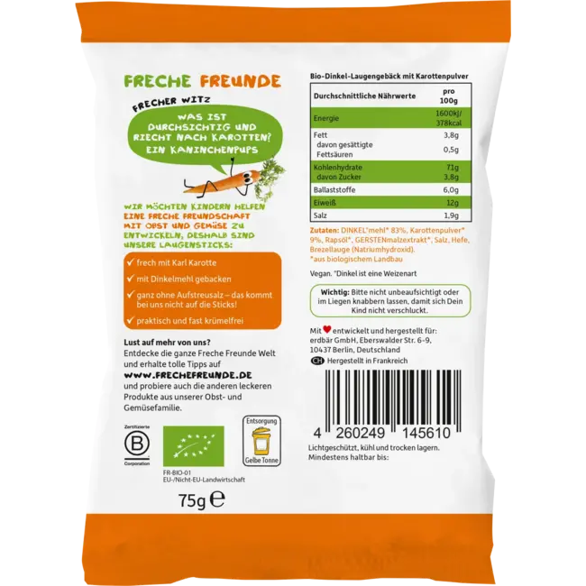 Freche Freunde Kindersnack Loogsticks Wortel 75 g