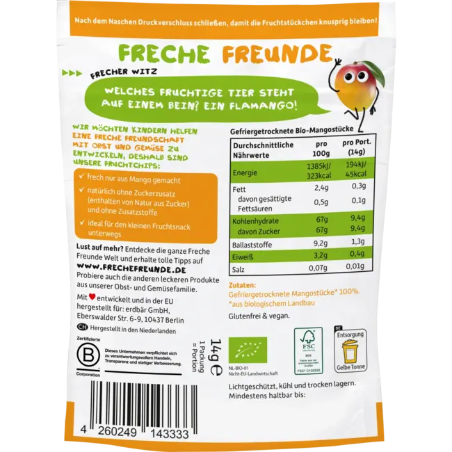 Freche Freunde Kindersnack Fruitchips Mango Vanaf 3 Jaar 14 g