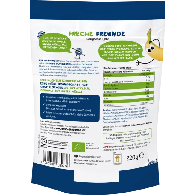 Freche Freunde Kindermuesli Banaan, Appel & Bosbes Vanaf 1 Jaar 200 g