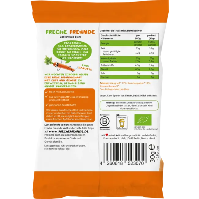 Freche Freunde Kindersnack Knapperige Flips Wortel 30 g