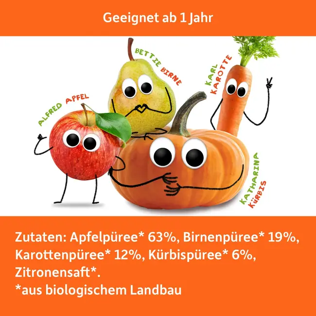 Freche Freunde Knijp 100% Appel, Peer, Wortel & Pompoen Vanaf 1 Jaar 100 g