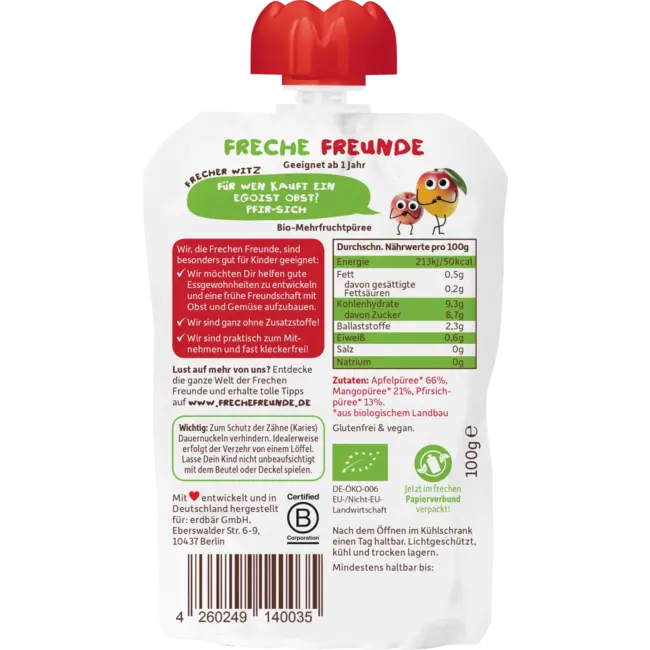 Freche Freunde Quetschie 100% Appel, Mango & Perzik Vanaf 1 Jaar 100 g