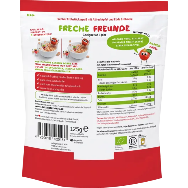 Freche Freunde Kindermuesli Appel & Aardbei Vanaf 1 Jaar 125 g