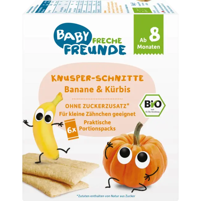 Freche Freunde Babysnack Krokant Gesneden Banaan & Pompoen Vanaf De 8e Maand, 6x14g 84 g