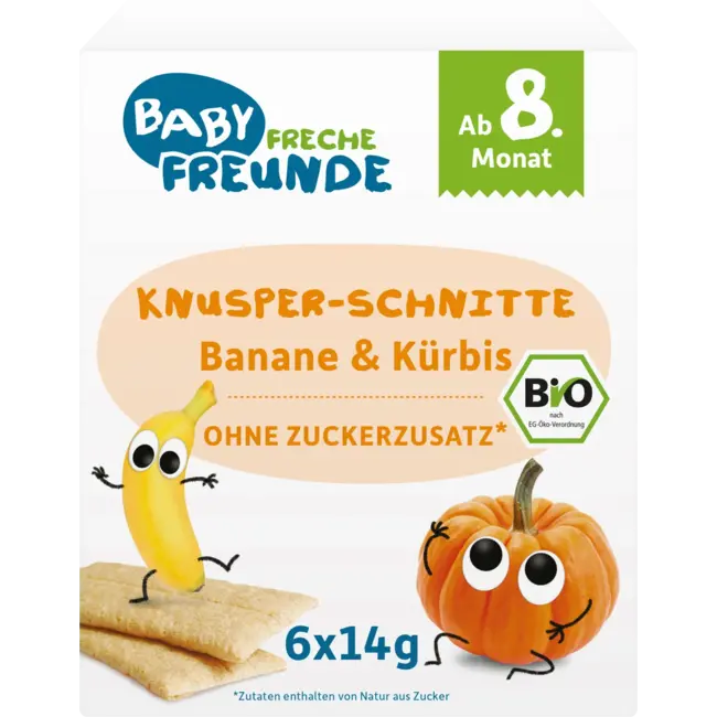 Freche Freunde Babysnack Krokant Gesneden Banaan & Pompoen Vanaf De 8e Maand, 6x14g 84 g