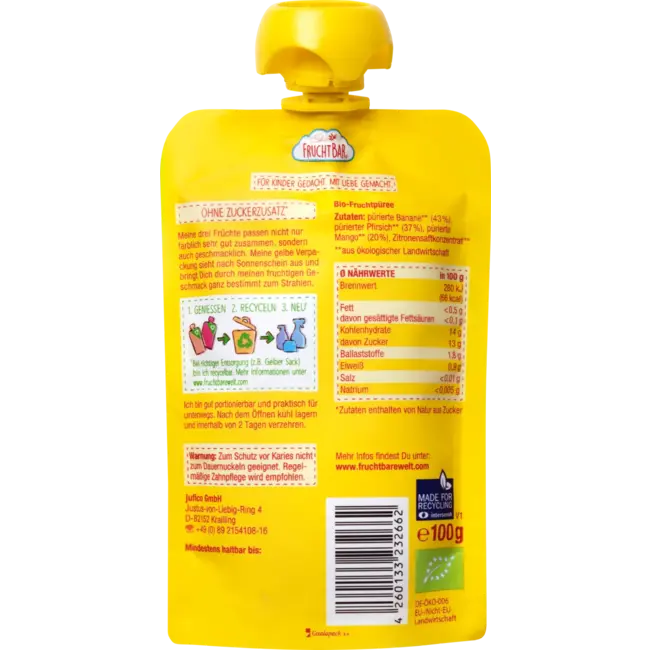 FruchtBar Knijp Mango Perzik Banaan vanaf 6 maanden 100 g
