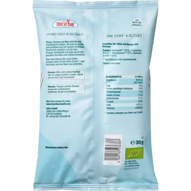 FruchtBar Kindersnack knapperige schildpadden mango banaan mais, vanaf 12 maanden 30 g