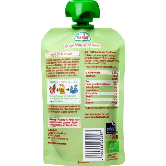 FruchtBar Pers ananas-mandarijn-mango-appel-banaan vanaf 6 maanden 100 g
