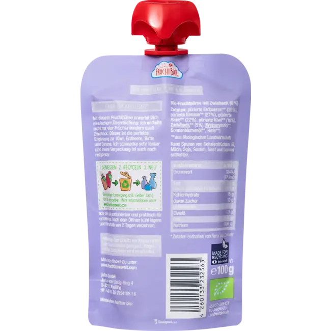 FruchtBar Knijp kiwi aardbei peer bananenbeschuit vanaf 6 maanden 100 g