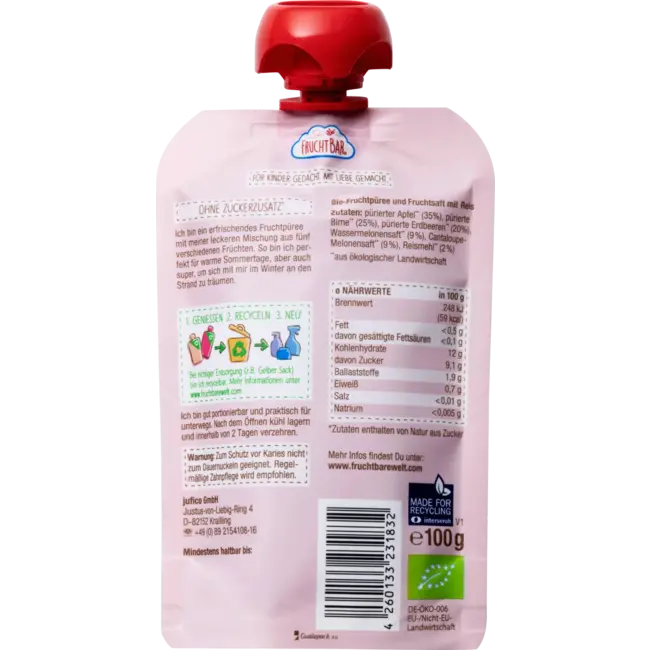 FruchtBar Pers watermeloen, aardbei, appel, peer & rijst vanaf 6 maanden 100 g