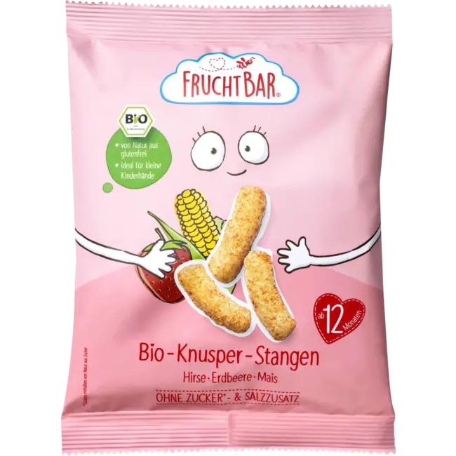 FruchtBar Kindersnack krokante stokjes van gierst, aardbei, mais vanaf 1 jaar 30 g