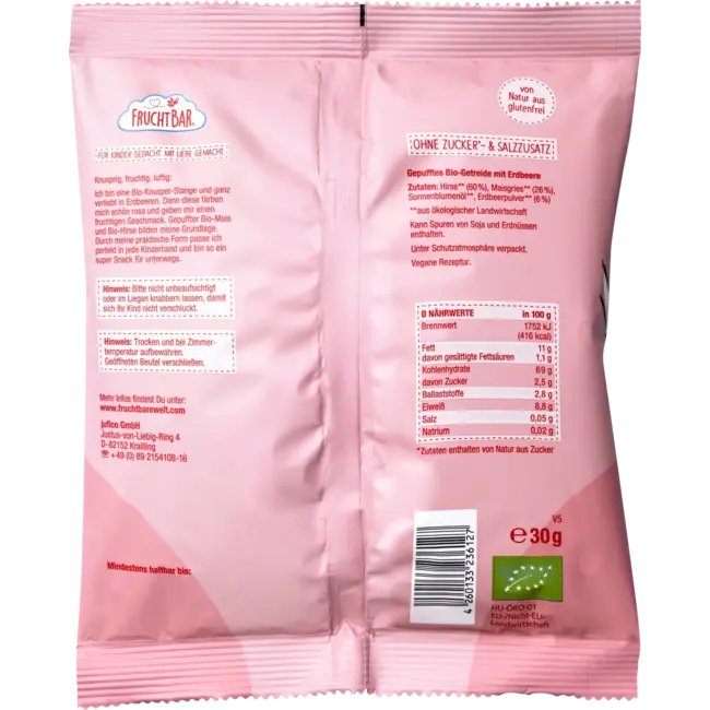 FruchtBar Kindersnack krokante stokjes van gierst, aardbei, mais vanaf 1 jaar 30 g