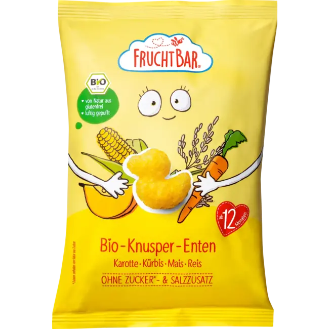 FruchtBar Kindersnack Knusper-Enten Wortel, pompoen, maïs & rijst vanaf 12 maanden 30 g