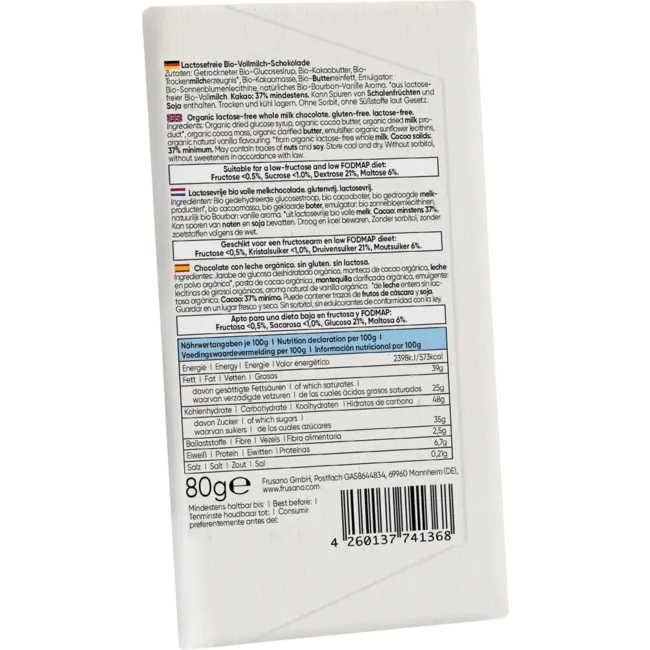 Frusano Biologische Volle Melk Chocoladereep 80 g