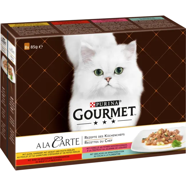 Purina Gourmet Natvoer Kat, Kip, Forel, Rund & Koolvis, À La Carte - Recepten Van De Chef-kok, Multipack (8x85 G) 680 g