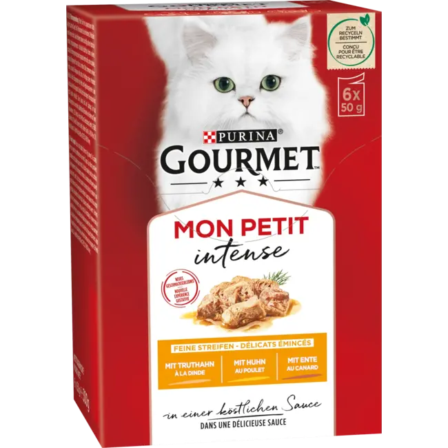 Purina Gourmet Natvoer Kat Met Gevogelte, Mon Petit Intense, Multipack (6x50 G) 300 g