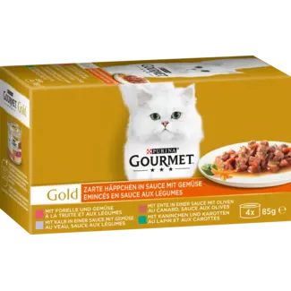 Purina Gourmet Purina Gourmet Natvoer Kat Met Forel, Kalf, Eend & Konijn, Goud - Malse Hapjes Met Groenten, Multipack (4x85 G)