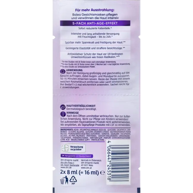 Balea Gezichtsmasker Retinol (2x8 Ml) 16 ml