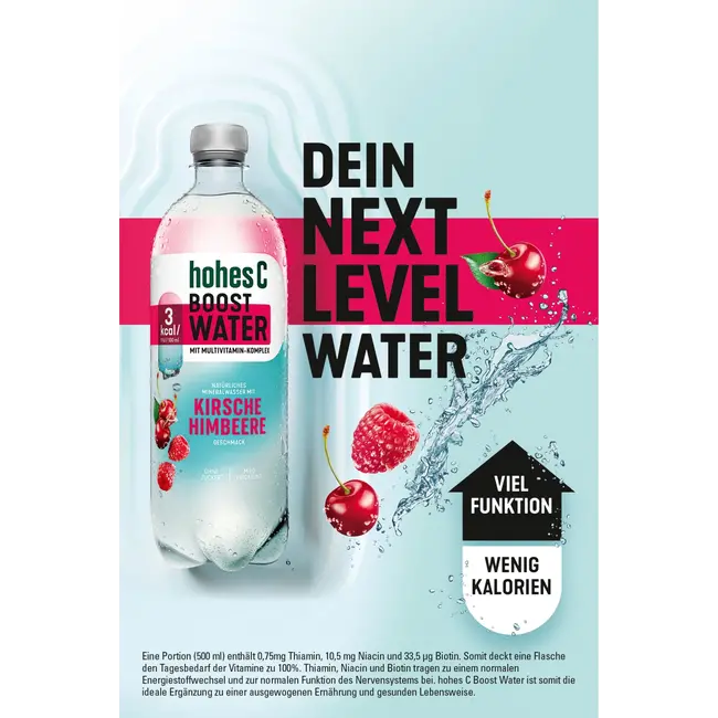 hohes C Natuurlijk Mineraalwater Met Kers Framboos, Functional Boost Water 0.75 l