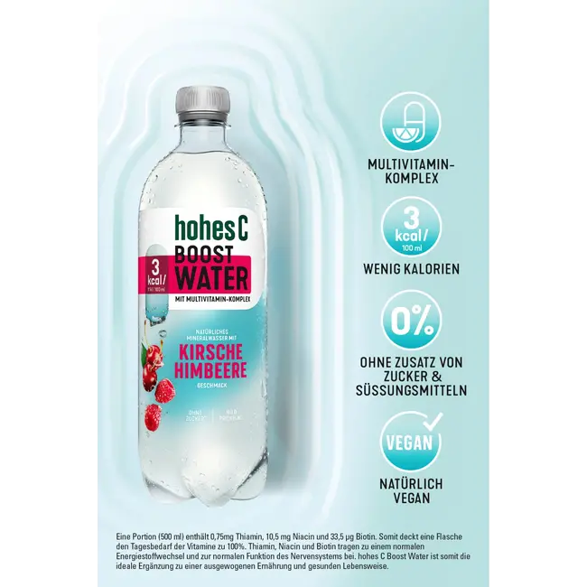 hohes C Natuurlijk Mineraalwater Met Kers Framboos, Functional Boost Water 0.75 l
