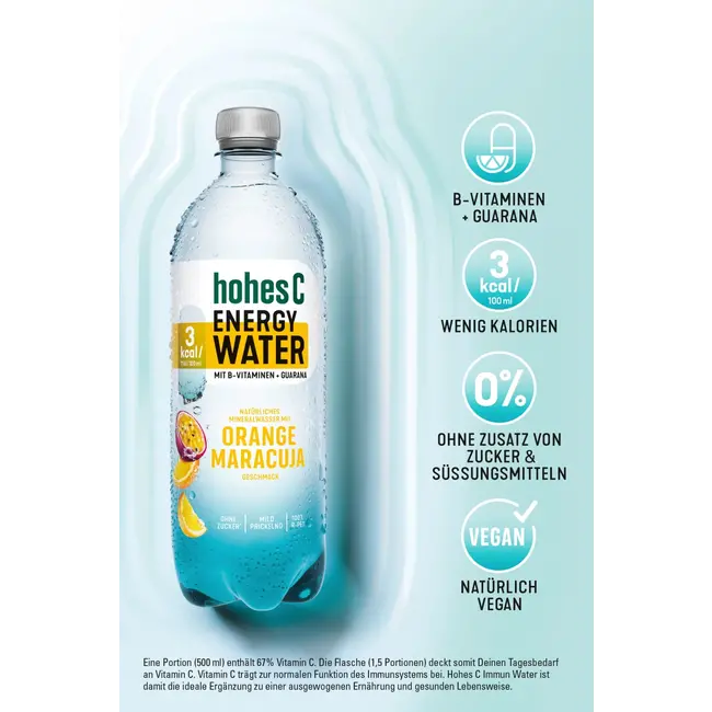 hohes C Natuurlijk Mineraalwater Met Sinasappel Passievrucht, Energy Water 0.75 l