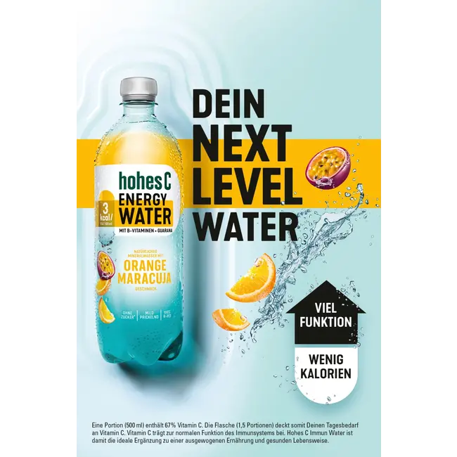 hohes C Natuurlijk Mineraalwater Met Sinasappel Passievrucht, Energy Water 0.75 l