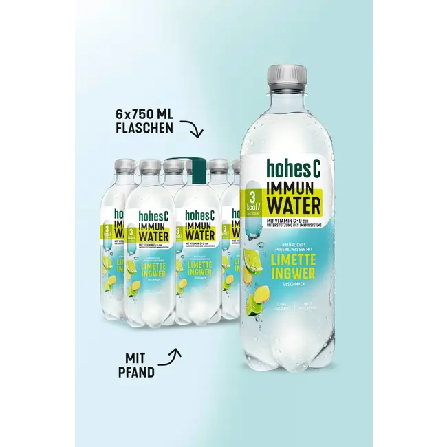 hohes C Natuurlijk Mineraalwater Met Limoen Gember, Immuunwater 0.75 l