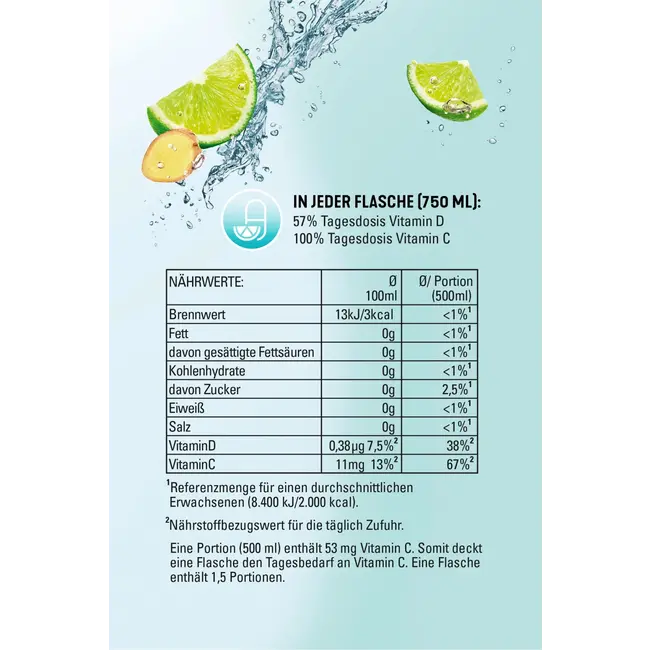 hohes C Natuurlijk Mineraalwater Met Limoen Gember, Immuunwater 0.75 l