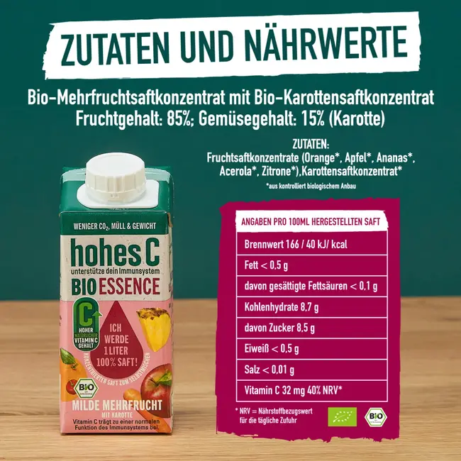 hohes C Sapconcentraat, Bio Essence, Milde Multivrucht Met Wortel 0.2 l