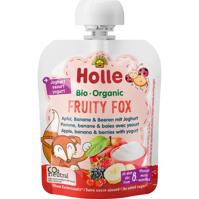 Holle baby food Quetschie Fruity Fox Appel, Banaan & Bessen Met Yoghurt, Vanaf De 8e Maand 85 g