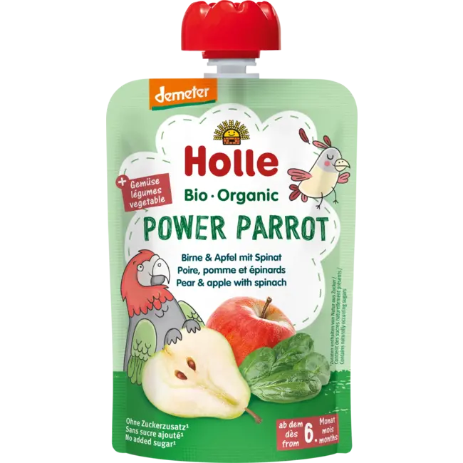Holle baby food Knijpfruit Power Parrot, Peer Met Appel & Spinazie Vanaf 6 Maanden 100 g