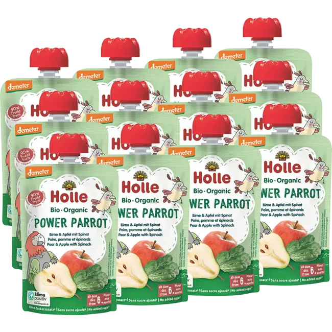 Holle baby food Knijpfruit Power Parrot, Peer Met Appel & Spinazie Vanaf 6 Maanden 100 g