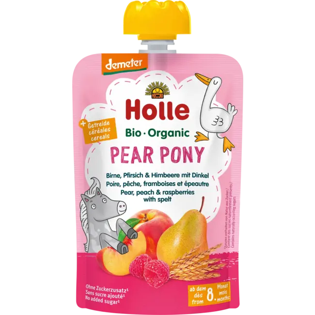 Holle baby food Quetschie Pear Pony, Peer, Perzik & Framboos Met Spelt Vanaf 8 Maanden 100 g