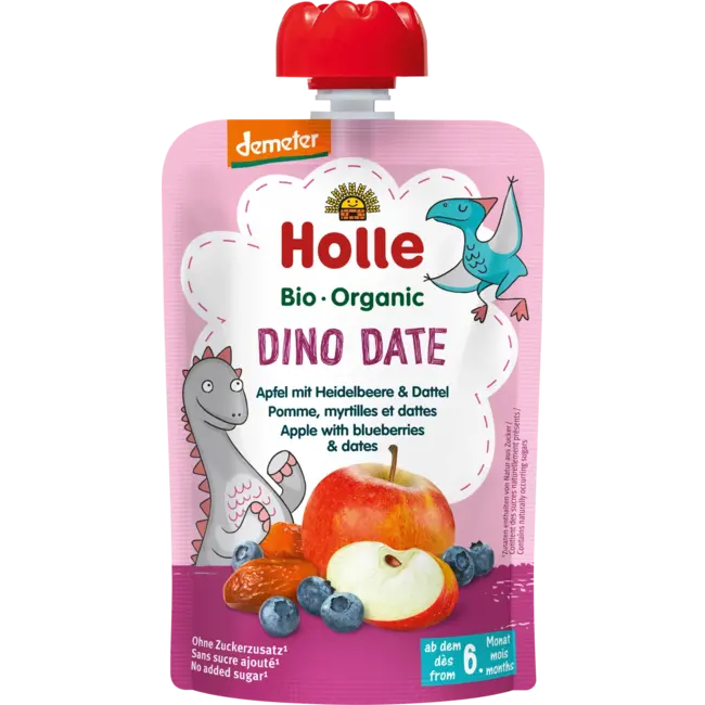 Holle baby food Quetschie Dino Date, Appel Met Bosbes & Dadel Vanaf 6 Maanden 100 g