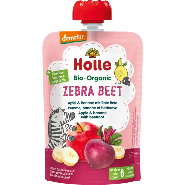 Holle baby food Knijpfruit Zebra Border, Appel, Banaan & Rode Biet Vanaf 6 Maanden 100 g