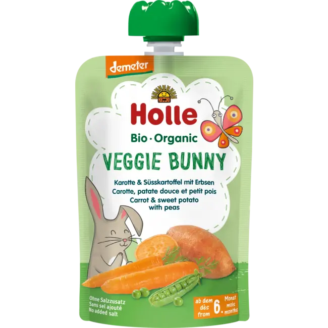 Holle baby food Quetschie Veggie Bunny, Wortel, Zoete Aardappel Met Erwten Vanaf 6 Maanden 100 g