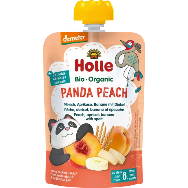 Holle baby food Knijpfruit Panda Peach, Perzik, Abrikoos, Banaan Met Spelt V.a. 8 Maanden 100 g