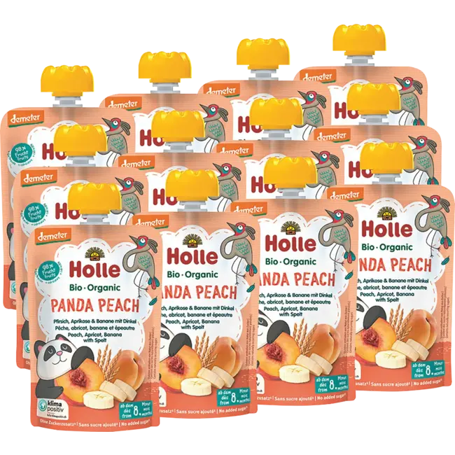 Holle baby food Knijpfruit Panda Peach, Perzik, Abrikoos, Banaan Met Spelt V.a. 8 Maanden 100 g