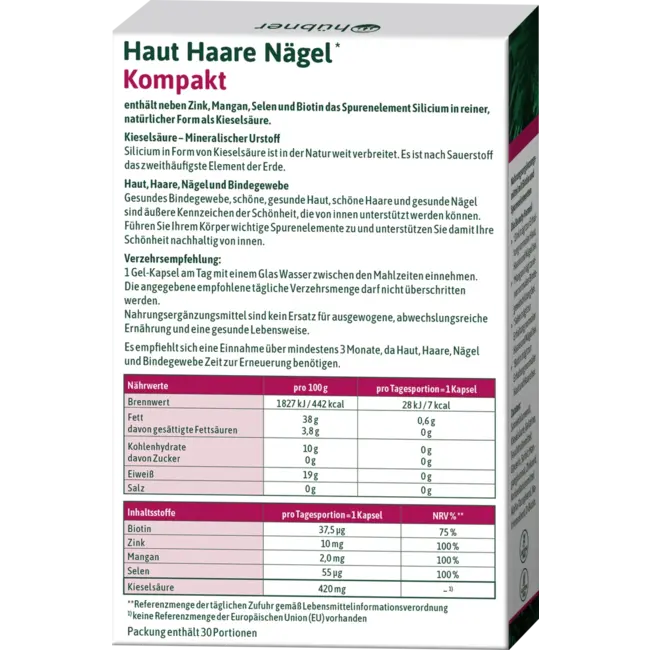 Hübner Huid Haar Nagels Compact Gel Capsules 30 Stuks 46 g
