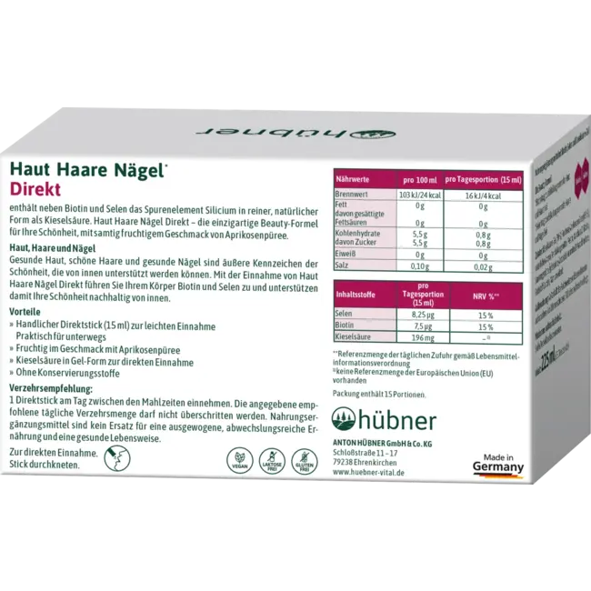 Hübner Huid Haar Nagels Directe Sticks 15 St 225 ml